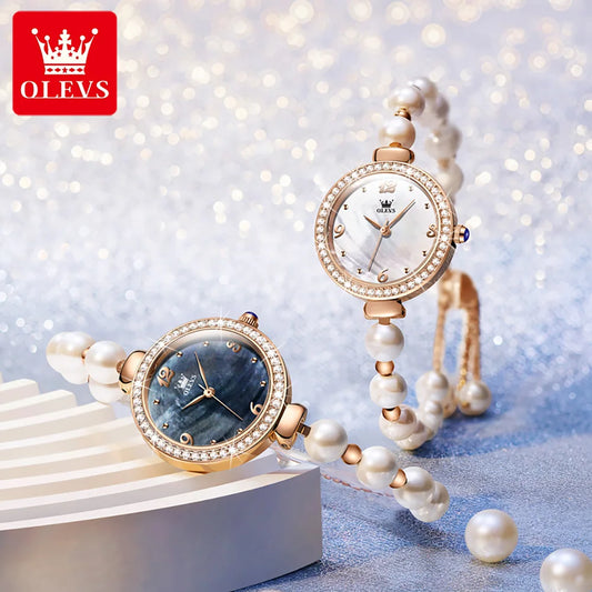 OLEVS Women's Quartz Watch Set - Fashion Pearl Chain Waterproof Wristwatch with Alloy Strap & Bracelet™