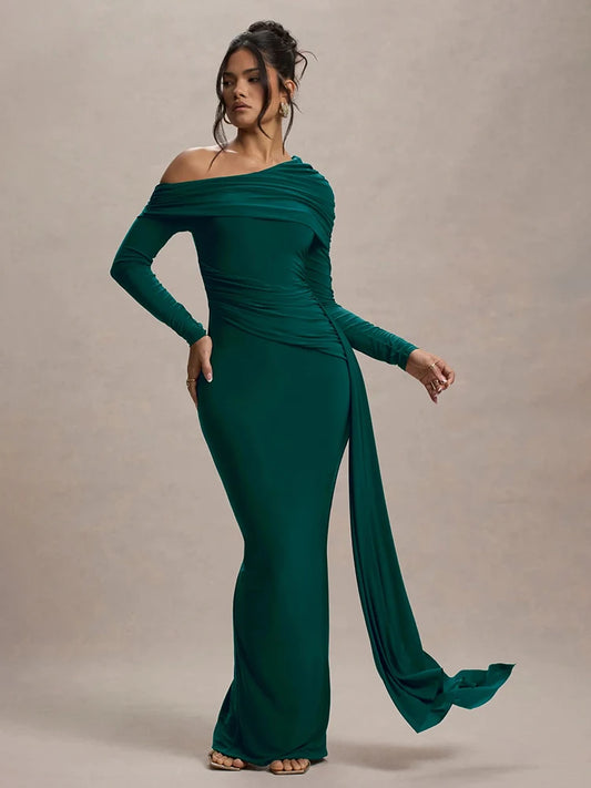 Mozision Elegant Backless Bodycon Maxi Dress – Long Sleeve Draped Club Gown™