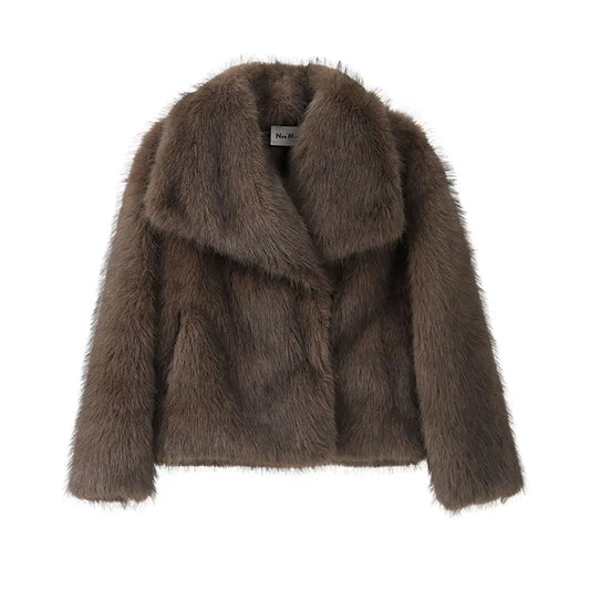 Winter Luxe Gradient Fluffy Fur Coat – High Street Faux Fox Fur Jacket with Big Collar for Women™