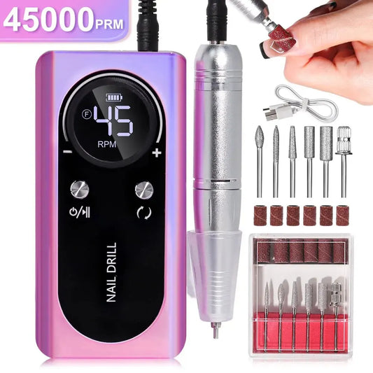 Professional 45000RPM Electric Nail Drill Machine – Rechargeable, Low Noise Nail Sander & File for Salon Manicure™