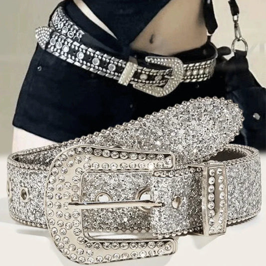Women's Rhinestone Studded PU Leather Belt – Adjustable Glitter Waistband for Club & Party™