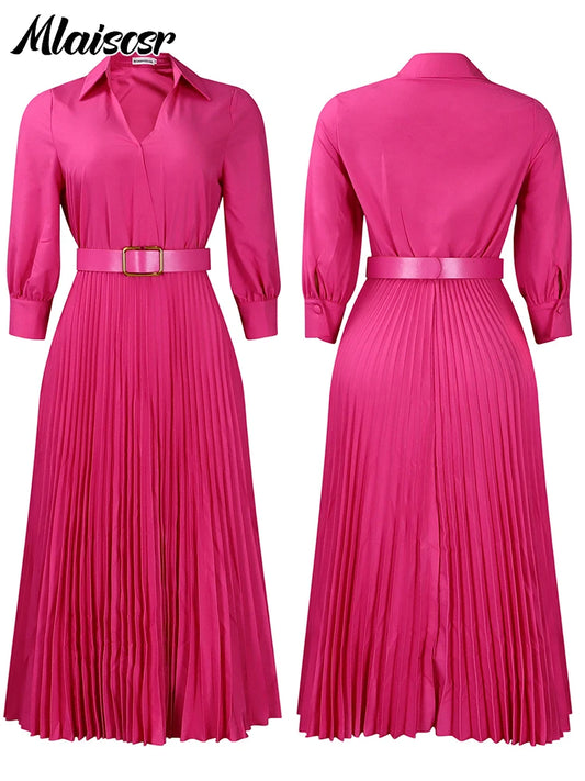 Mlaiscsr Elegant African Pleated White Dress with Belt – Office & Evening Wear™