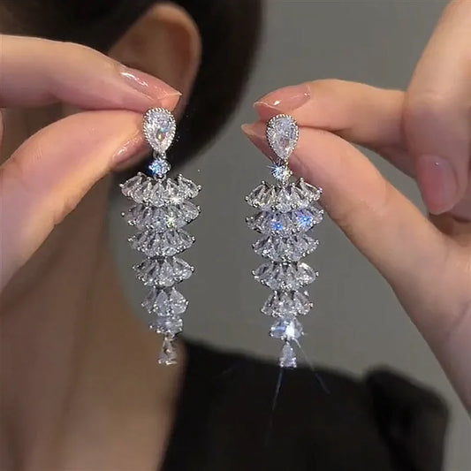 Luxury Geometric CZ Dangle Earrings – Elegant Bridal & Party Jewelry™