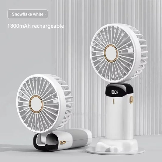 Foldable Mini Neck Fan – USB Rechargeable, 5-Speed with Screen & Phone Stand™