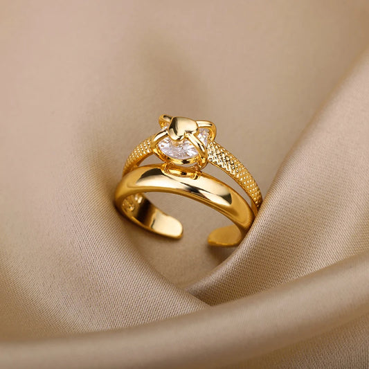 Romantic Gold Heart Ring – Adjustable Luxury Couple Jewelry for Women & Girls™