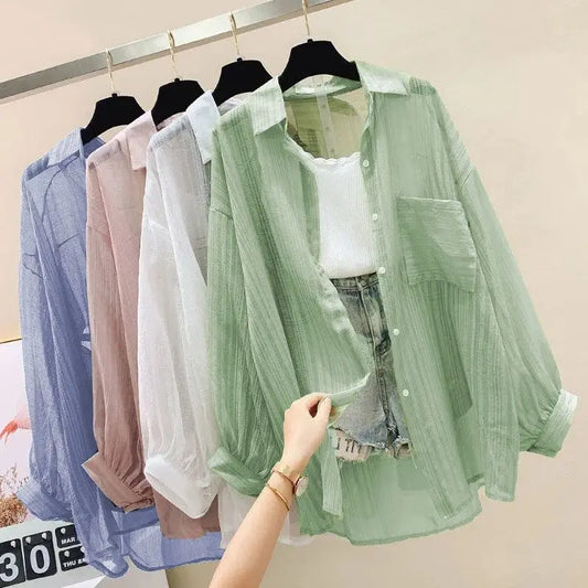 Women’s Sheer Chiffon Summer Blouse – Lightweight Sunscreen Loose Cardigan™