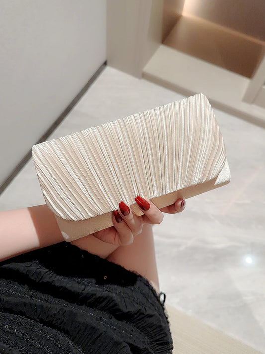 Satin Rhinestone Pleated Clutch – Elegant Evening Bag for Women & Brides™