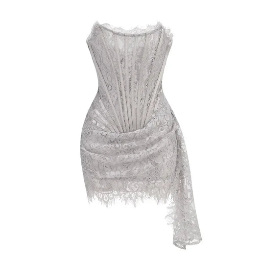 TALENZA Elegant Lace Evening Dress – Strapless, High Waist, Sheer & Slim Fit™
