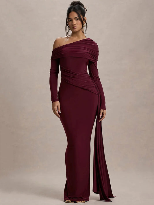 Mozision Elegant Backless Bodycon Maxi Dress – Long Sleeve Draped Club Gown™