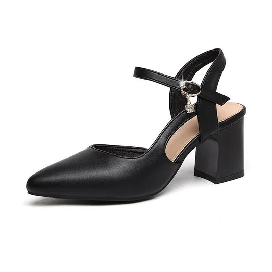 Elegant Beige PU Leather High Heels – Buckle Strap, Stylish & Comfortable B9024™
