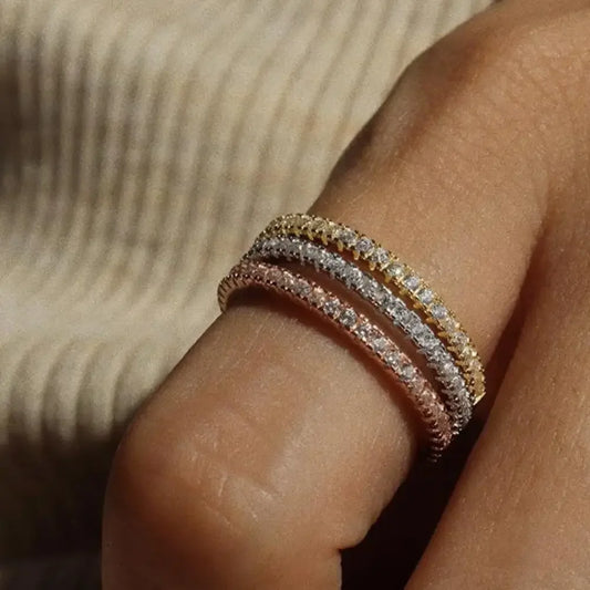 Dainty Stackable CZ Eternity Ring – Minimalist Gold-Plated Pave Band™