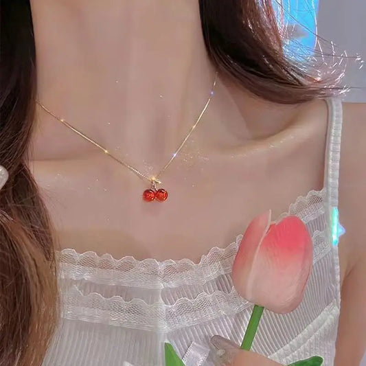 Red Cherry Necklace & Earrings Set for Women – Fashion Jewelry Gift™
