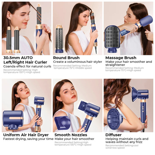 7-in-1 Brushless Hair Dryer & Styler – High-Speed Ionic Hot Air Comb with Diffuser & Curler™