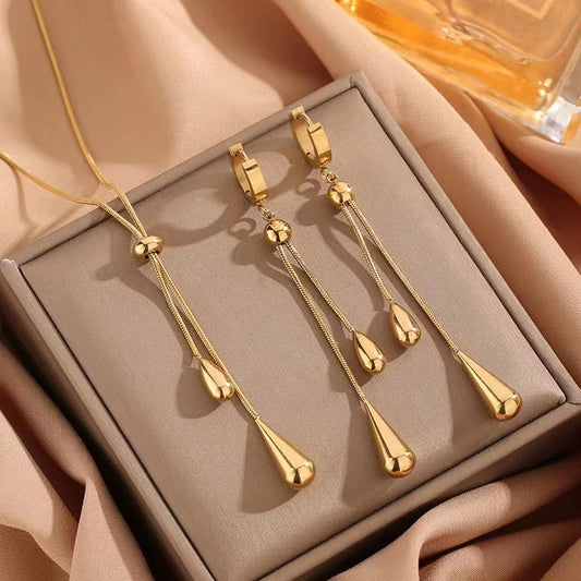 Luxury 316L Stainless Steel Water Drop Jewelry Set – Elegant Choker & Earrings for Women™