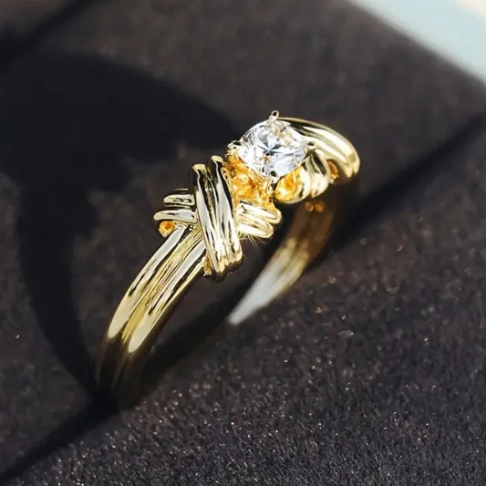 HUITAN Modern Cross Cubic Zirconia Ring for Women – Elegant Statement Wedding Band™