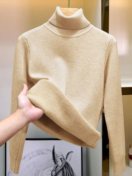 Women's Winter Velvet-Lined Knit Turtleneck Sweater – Warm Slim-Fit Pullover Korean Style™