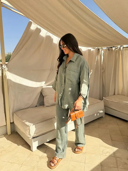 Women's Linen Wide-Leg Pants Set – Casual Chic 2025 Spring Suit™