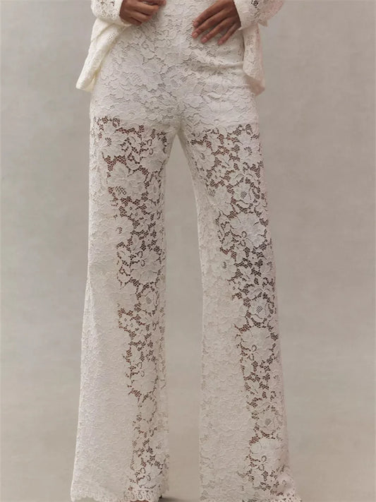 CHRONSTYLE Lace Mesh Wide Leg Pants – Sheer Floral Beachwear for Women 2025™