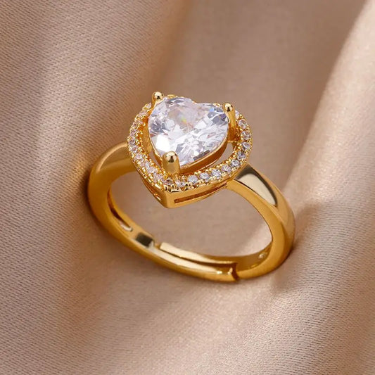 Women's Gold-Plated Heart Ring – Adjustable Stainless Steel with Zircon™