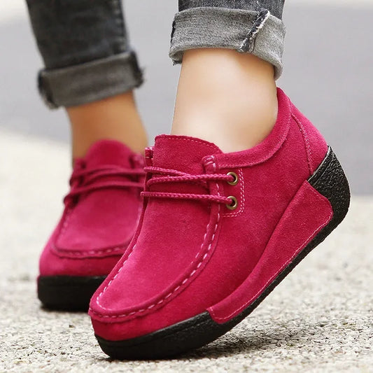 Women's Suede Platform Flats – Casual Lace-Up Moccasins™