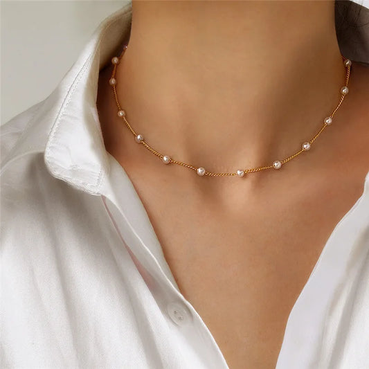 Women's Kpop Pearl Beaded Choker Necklace - Gold Gothic Pendant™