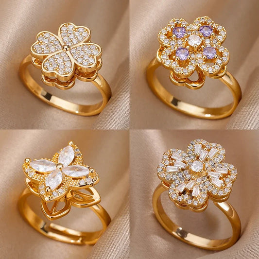 Rotatable CZ Plant Ring – Stainless Steel Gold & Silver Women’s Jewelry™