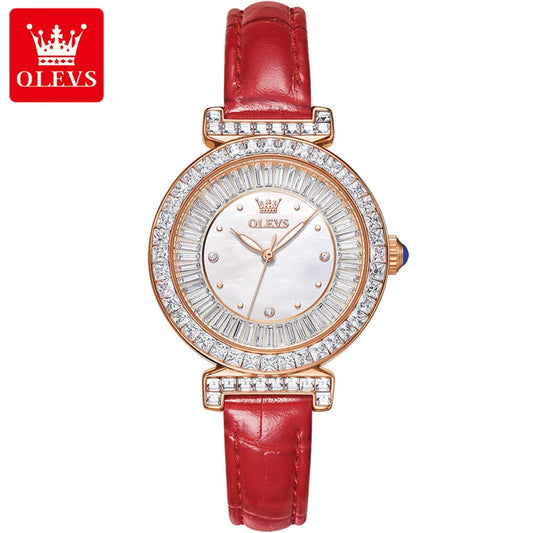 OLEVS Elegant Women's Diamond Watch – Waterproof Quartz with Leather Strap™
