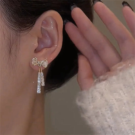 Zircon Bow Tassel Earrings – Elegant Crystal Party Jewelry for Women™