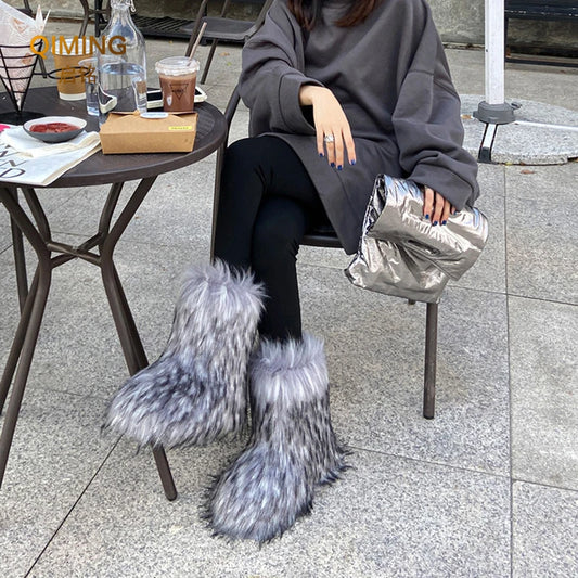 Luxury Furry Winter Boots – Women's Plush Mid-Calf Snow Boots, Warm & Cozy™