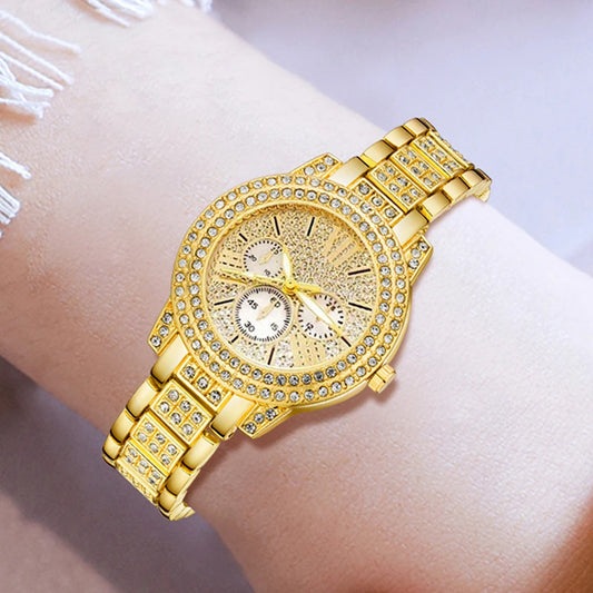 Luxury Women's Watch & Jewelry Set – Gold Rhinestone Quartz Wristwatch with Matching Accessories™