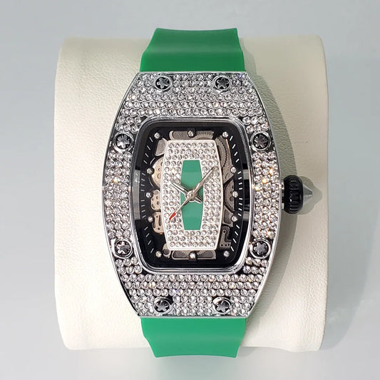 Fashion Diamond Watch for Women – Elegant Tonneau Design, Waterproof, Rubber Strap™