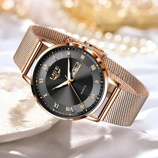LIGE Luxury Women's Waterproof Watch – Elegant Steel Bracelet Timepiece™