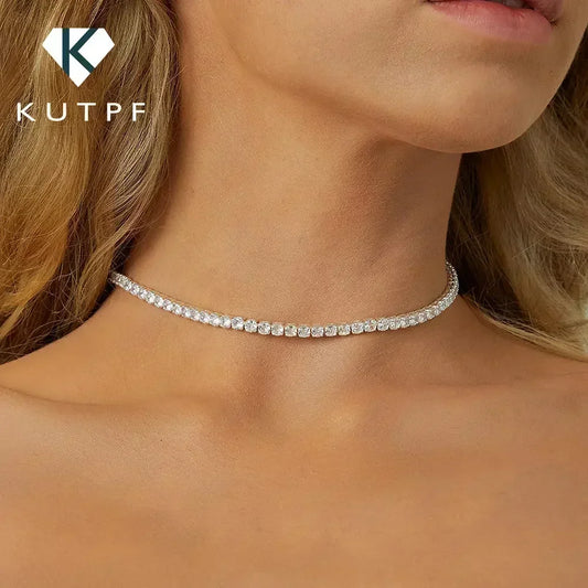 2mm Moissanite Tennis Necklace – 925 Silver Adjustable Diamond Choker for Women™