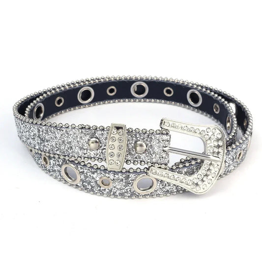 Women's Rhinestone Studded PU Leather Belt – Adjustable Glitter Waistband for Club & Party™
