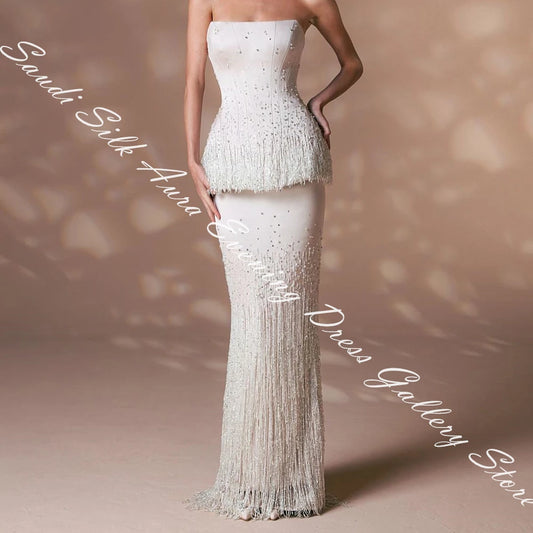 Elegant Custom White Mermaid Gown – Crystal Embellished, Strapless Design™