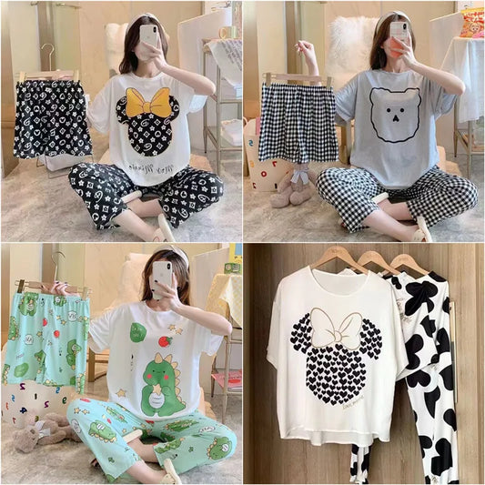 Elegant 3PCS Women's Pajama Set – Soft Cartoon Lounge & Sleepwear™