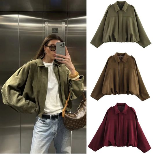 ETJ 2025 Suede-Look Women's Bomber Jacket – Chic Loose Lapel Spring Style™