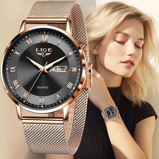 LIGE Luxury Women's Waterproof Watch – Elegant Steel Bracelet Timepiece™