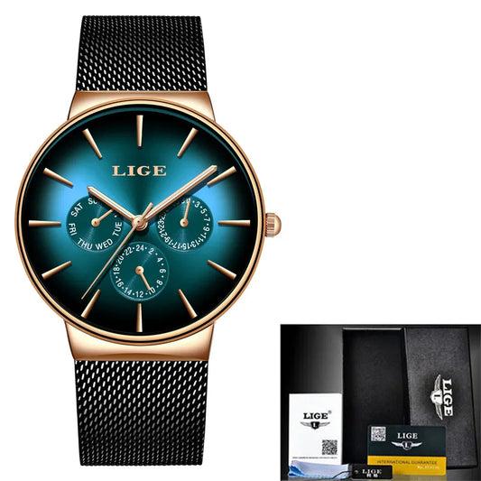 LIGE Women's Elegant Waterproof Quartz Watch – Mesh Steel Strap™