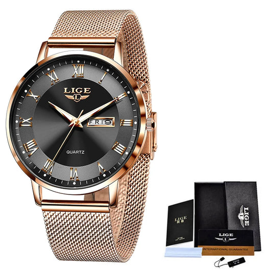LIGE Luxury Women's Waterproof Watch – Elegant Steel Bracelet Timepiece™