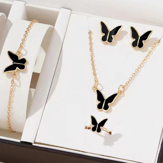 Luxury Butterfly Jewelry Set – 5PCS Necklace, Earrings, Ring & Bracelet™
