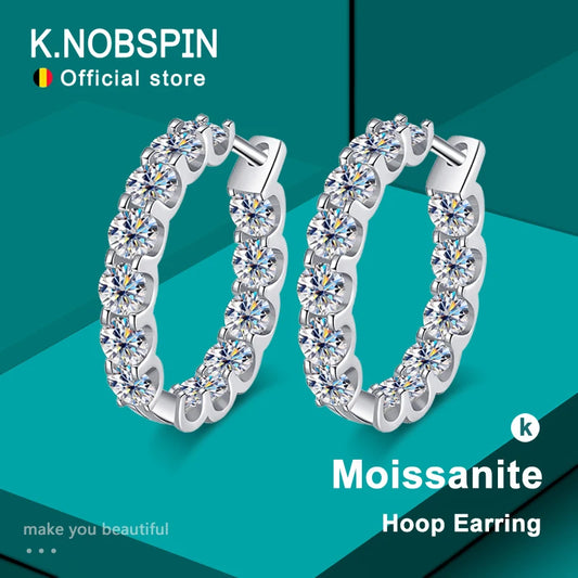 KNOBSPIN 2.6ct Moissanite Hoop Earrings – 925 Sterling Silver, White Gold Plated, Elegant & Timeless Jewelry™